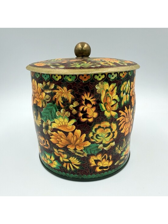Other - Vintage Daher Floral Tin Canister Lid Brass Knob Finial Made in England 6"